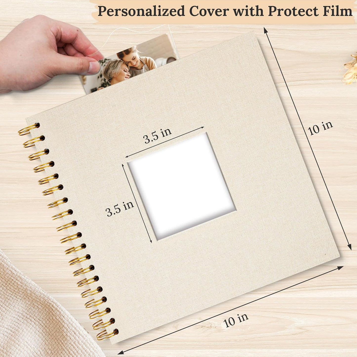 Scrapbook Photo Album Linen Cover, 10 x 10 Inch Hardcover Kraft White Pages Memory Book, for Travel Wedding Guest Book Christmas Baby Shower (40 Sheets/ 80 Pages,Beige)