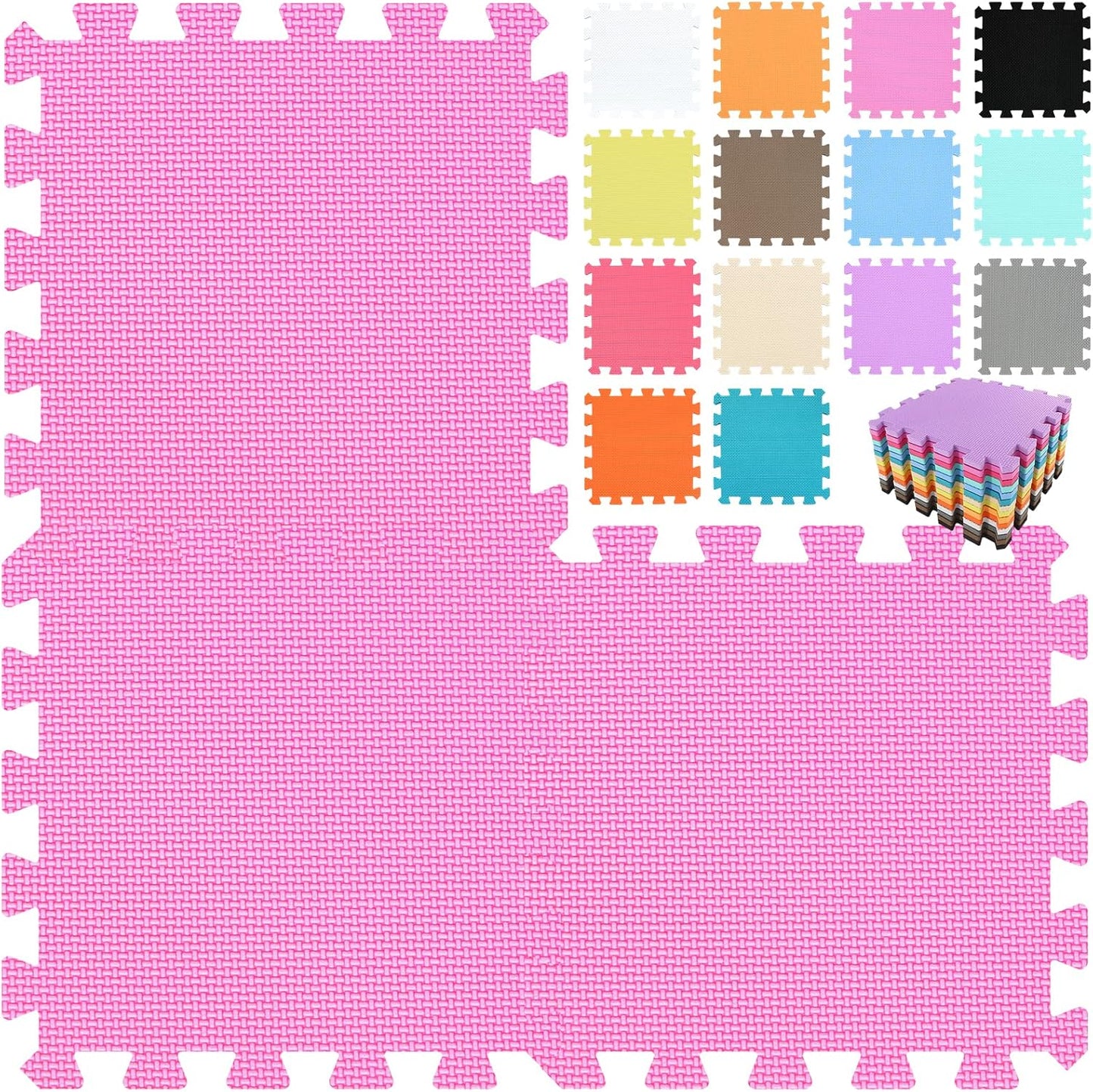 qqpp EVA Rubber 18 Tiles Interlocking Puzzle Foam Floor Mats - Baby Play Mat for Playing | Exercise Mat for Home Workout. Pink. QC-Cb18N