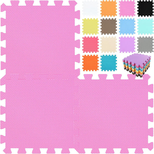 qqpp EVA Rubber 18 Tiles Interlocking Puzzle Foam Floor Mats - Baby Play Mat for Playing | Exercise Mat for Home Workout. Pink. QC-Cb18N