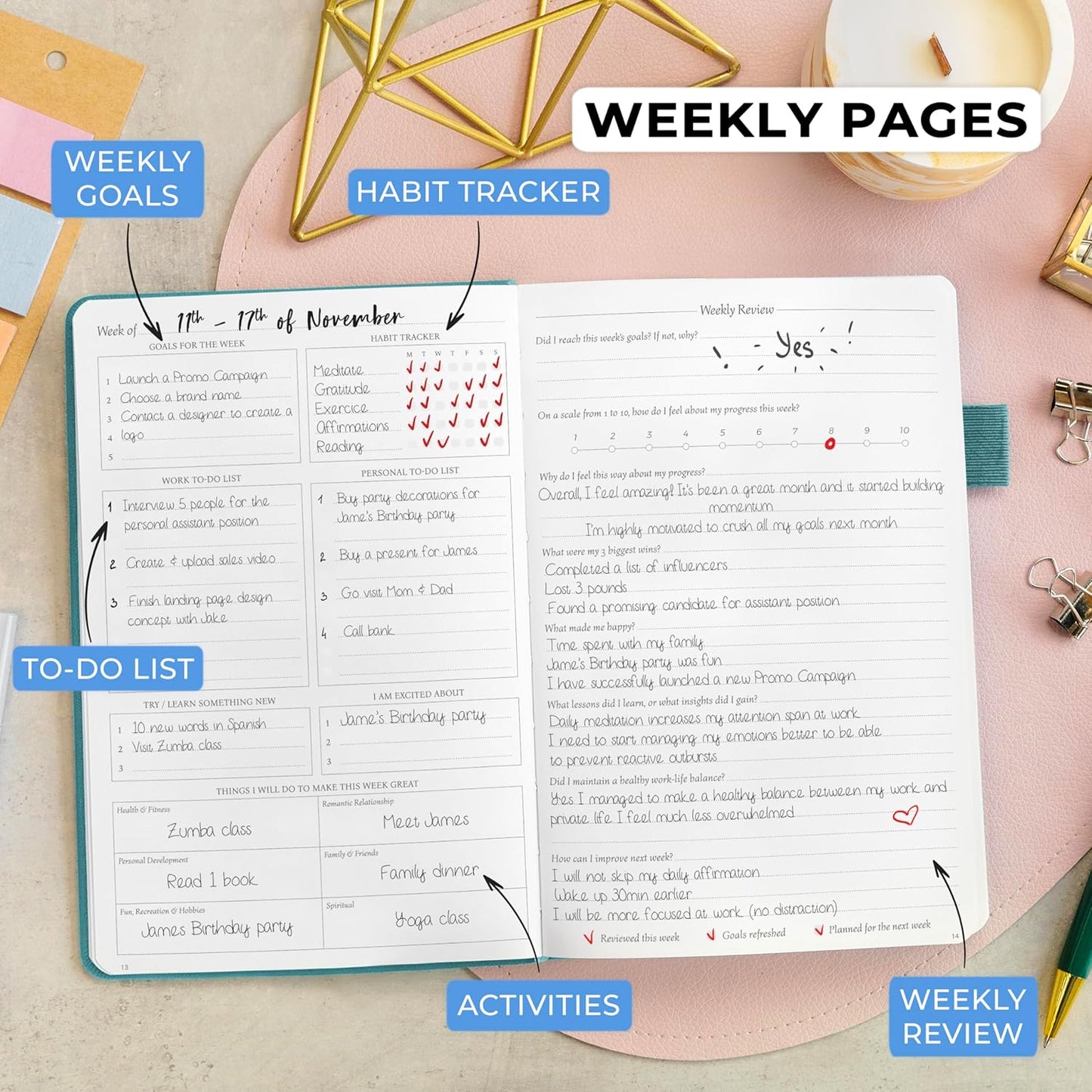 Legend Planner Daily for 3 Months – Undated Monthly Weekly & Daily Planner to Hit Goals. Organizer & Productivity Journal, A5 (Viridian Green)