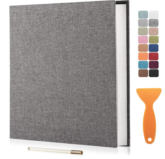 Large Photo Album Self Adhesive Scrapbook Album for 4×6 5×7 8×10 Pictures DIY Magnetic Linen Cover Album 40 Pages for Family Wedding Gifts with Metal Pen and Plastic Board
