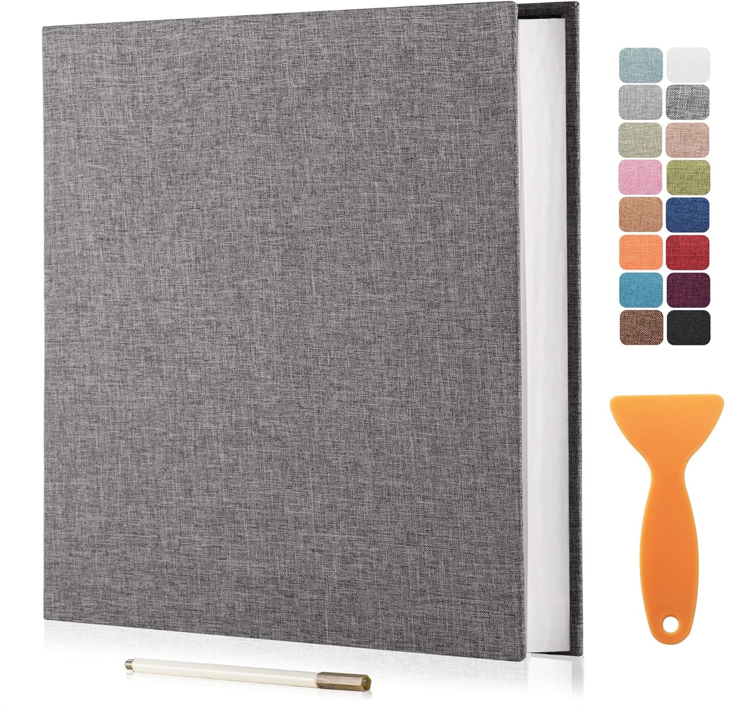 Large Photo Album Self Adhesive Scrapbook Album for 4×6 8×10 Pictures DIY Magnetic Linen Cover Album 40 Pages for Family Wedding Gifts with Metal Pen and Plastic Board