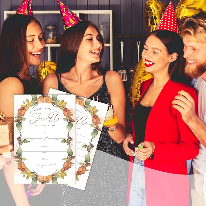 Join Us In Celebrating - Fall Invitation Cards with Envelopes Pack of 20 (4"x6") - Pumpkin Leaf Autumn Themed Invitations for Baby Shower, Wedding, Bridal Shower, Baptism, etc.(152)