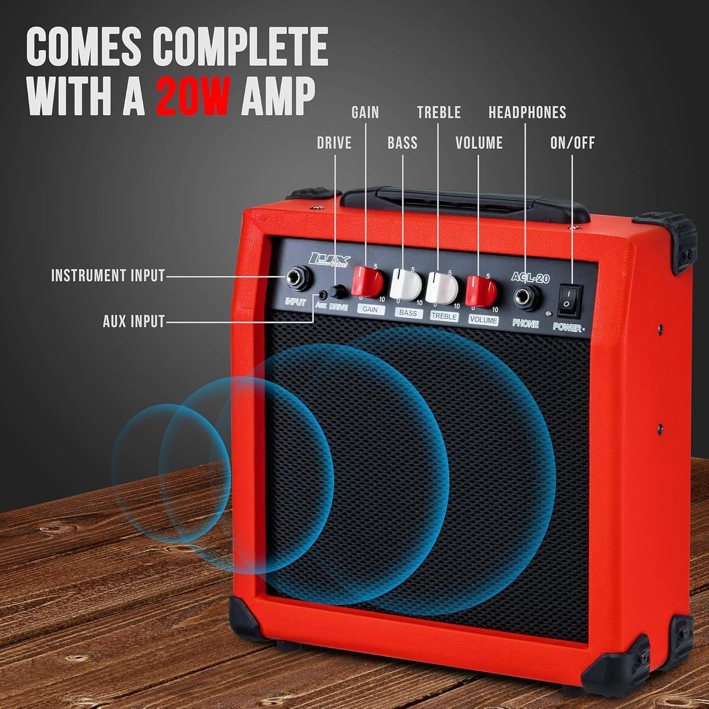 LyxPro Left Hand 30 Inch Electric Guitar Kit for Lefty Kids 3/4 Size Beginner’s Guitar, Amp, Six Strings, Two Picks, Shoulder Strap, Digital Clip On Tuner, Guitar Cable and Soft Case Gig Bag - Red