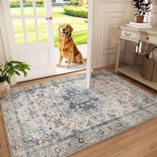 Machine Washable Throw Rugs for Entryway: Door Mat Indoor Entrance 3x5 Small Rug Stain Resistant Non-Slip Low Pile Soft Carpet for Kitchen Front Door Indoor Entry Bathroom Bedroom