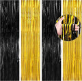 BTSD-home 4 Pack Black Gold Metallic Foil Fringe Curtain Tinsel Streamer Party Decorations Photo Booth Backdrop for Bachelorette Birthday Halloween
