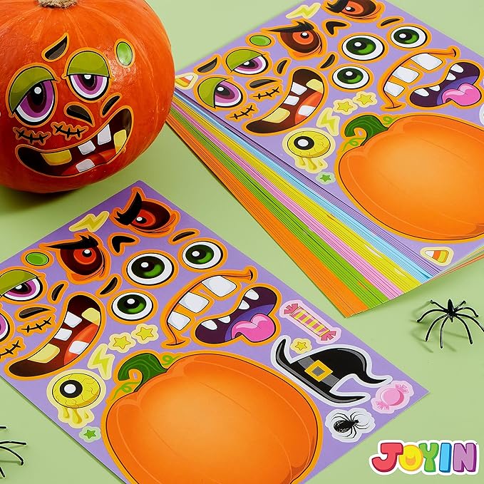 JOYIN 48 Pcs Halloween Pumpkin Stickers for Kids, Halloween Party Favor, Craft Party Supplies, Funny Sticker with Different Pumpkin Design, Classroom Activities Games Goodies Treat Gifts（Age 3+）