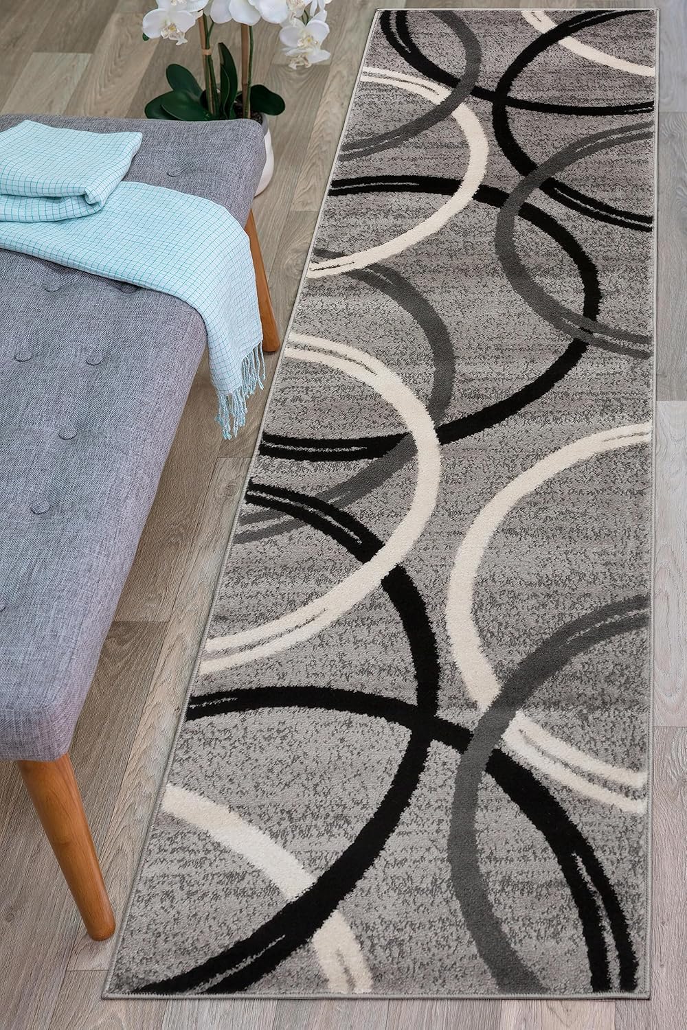 Rugshop Modern Wavy Circles Desing Runner Rug 2' x 7' 2" Gray