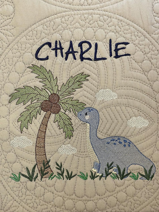 Personalized Baby Blanket Quilt | Monogrammed Blankets for Boys and Girls | Embroidered Baby Gifts | (Dino)