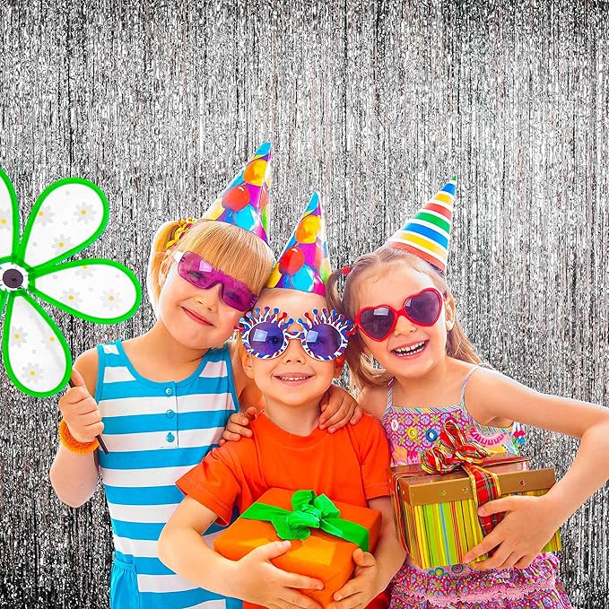 BTSD-home Silver Foil Fringe Curtain, Metallic Photo Booth Backdrop Tinsel Door Curtains for Wedding Birthday Bridal Shower Baby Shower Bachelorette Christmas Party Decorations(4 Pack, 8ft x 3ft)