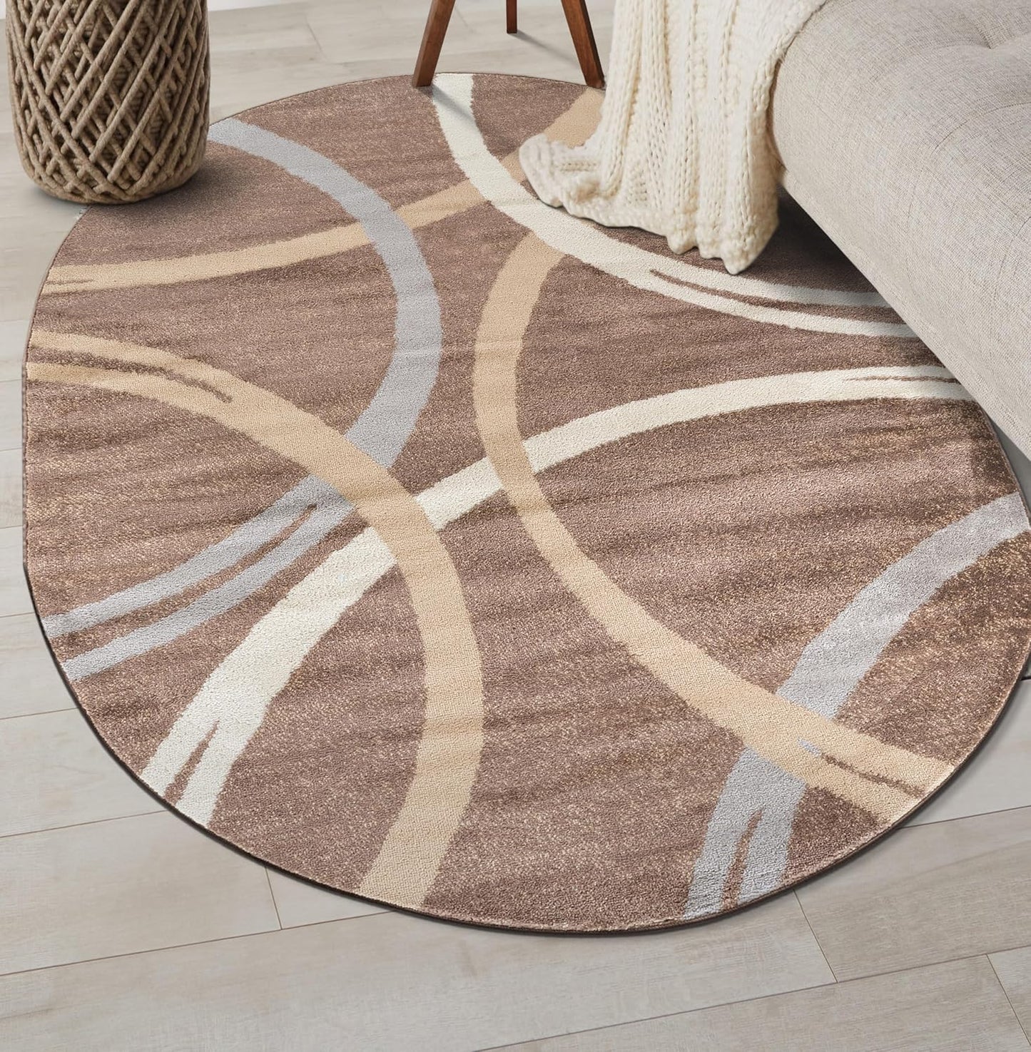 Rugshop Modern Wavy Circles Design Oval Area Rug 5' x 7' Brown