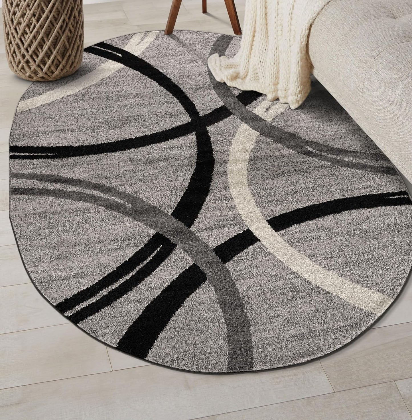 Rugshop Modern Wavy Circles Design Oval Area Rug 5' x 7' Gray