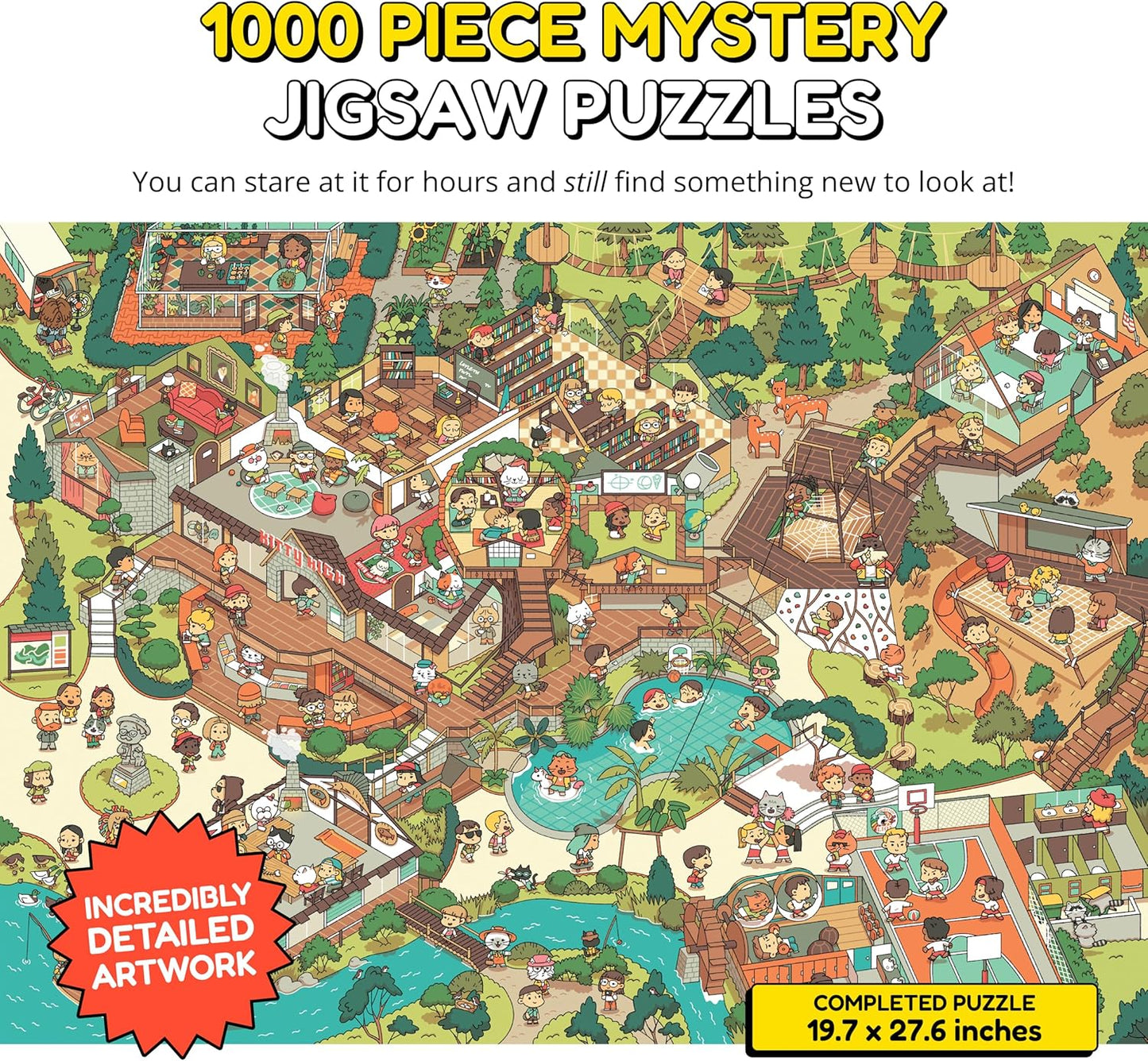 Jigsaw Puzzles 1000 Pieces - Magic Mystery Story Secret Ending Puzzle - Perfect Game Night for Adults & Kids - Cat Dog Funny Cartoon Food Theme (Snack Attack 2)