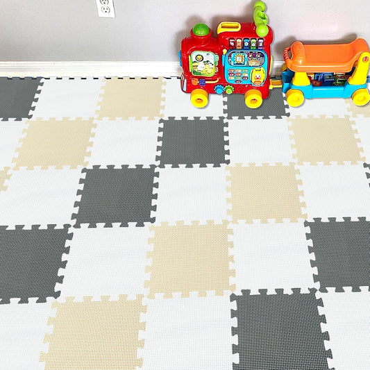YIMINYUER® 25 Tiles (30cm×30cm×1cm Each Tile) Baby Soft Puzzle Play Mats, Kids Thick EVA Foam Floor, Toddlers & Children's Soft Interlocking Mat R01R10R12G301025