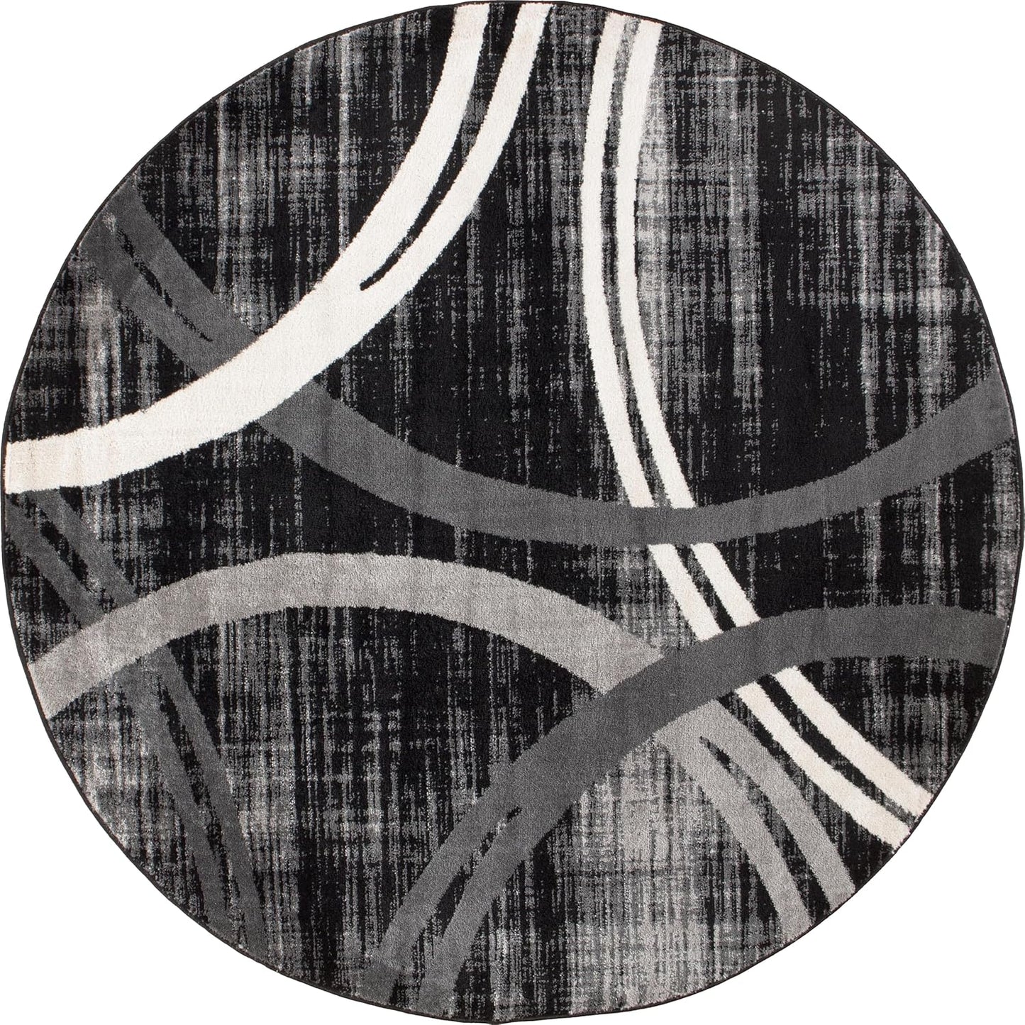 Rugshop Modern Wavy Circles Design Round Rug 6' 6" (6' 6" Diameter) Black