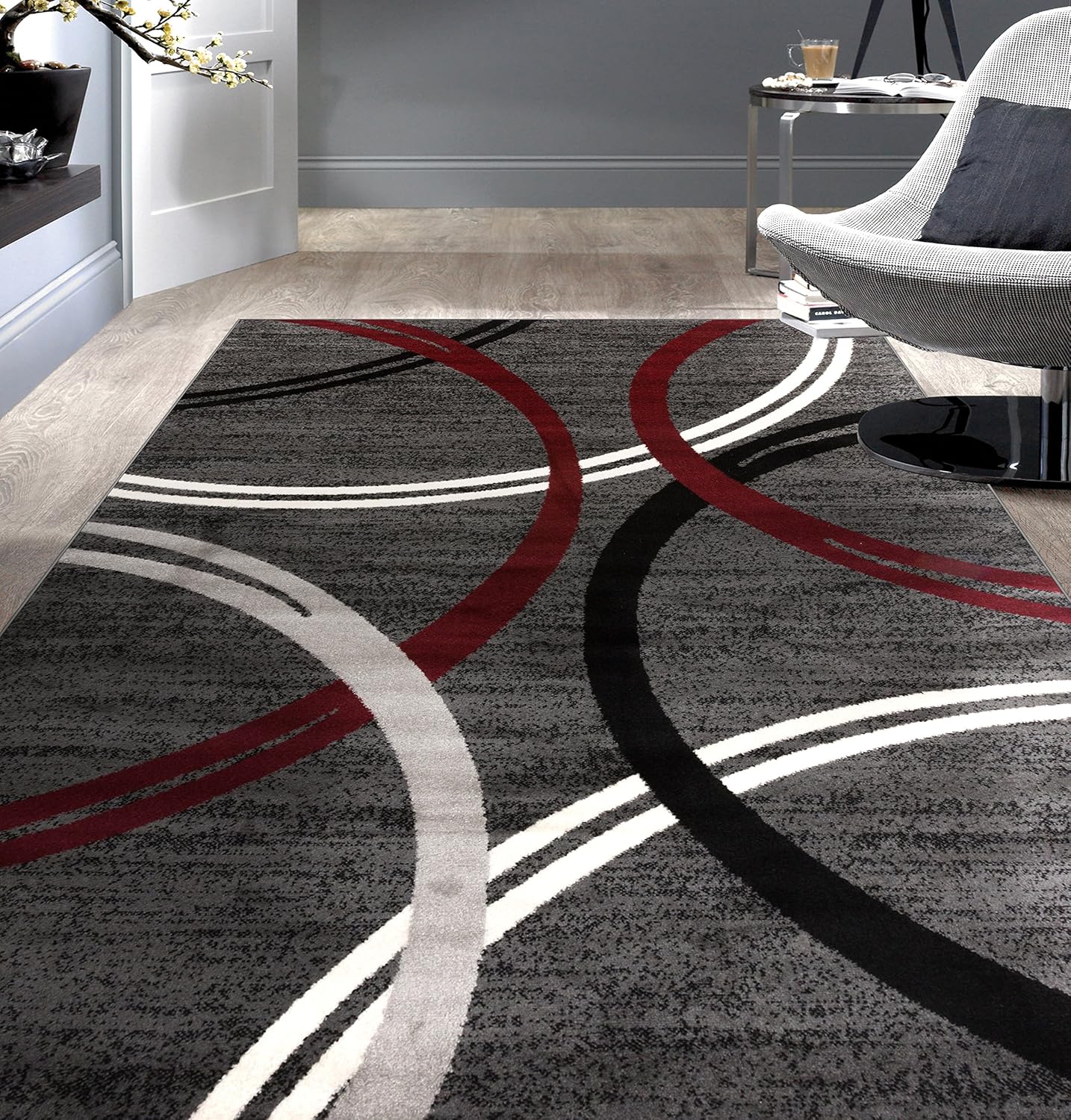 Rugshop Modern Wavy Circles Design Area Rug 6'6" x 9' Red