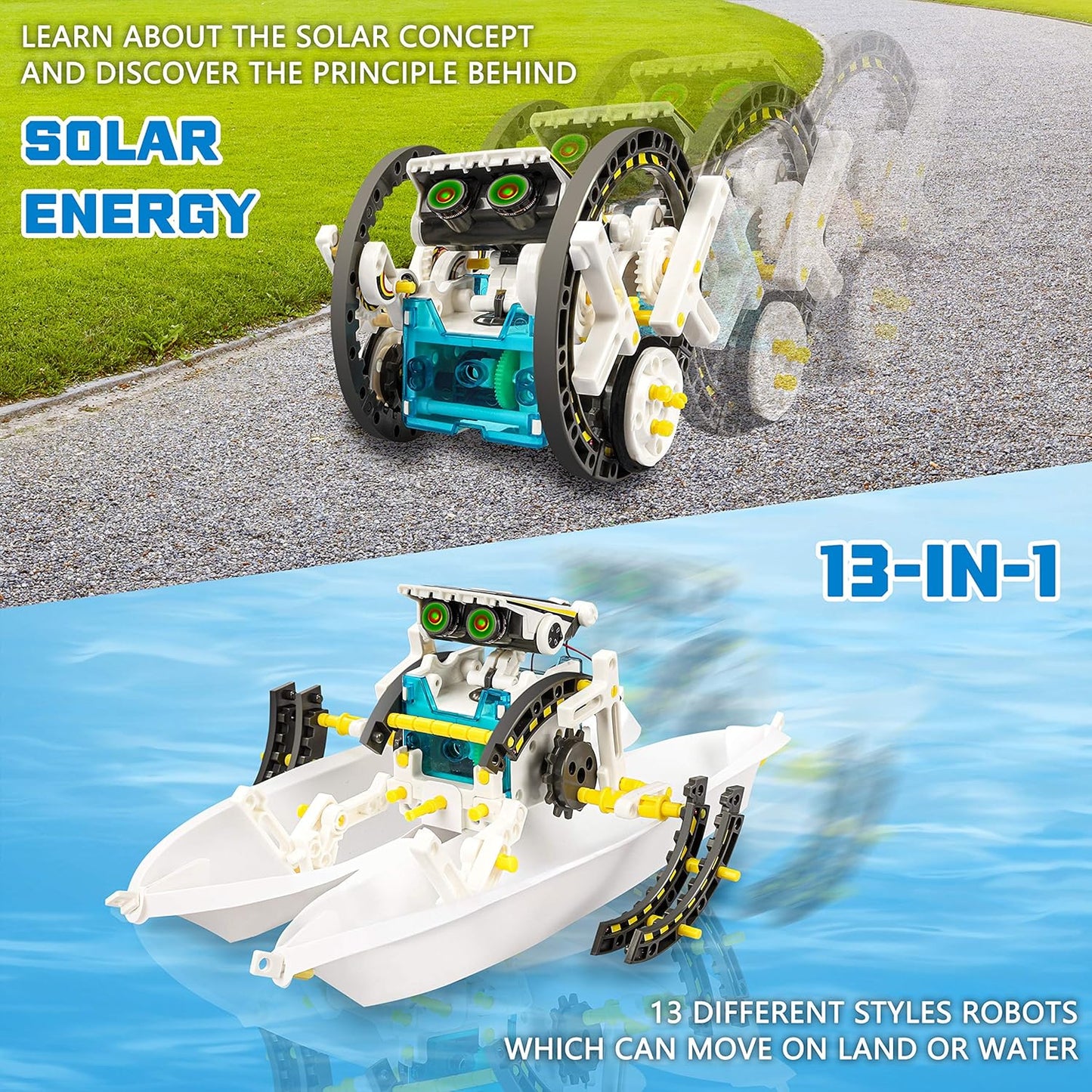 STEM 13-in-1 Solar Power Robots Creation Toy, Educational Experiment DIY Robotics Kit, Science Toy Solar Powered Building Robotics Set Age 8-12 for Boys Girls Kids Teens to Build