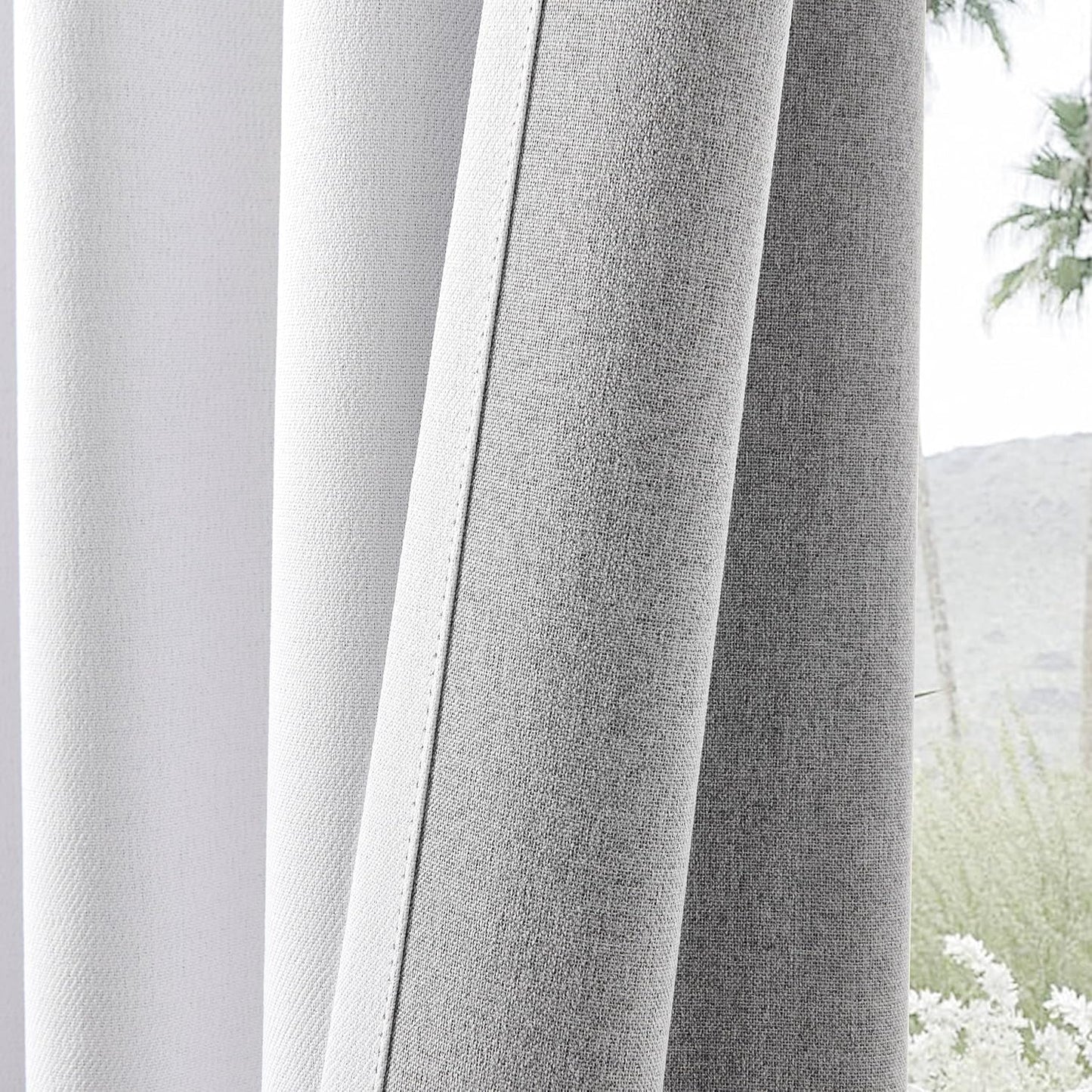 Joydeco Faux Linen Blackout Curtains for Bedroom,White Blackout Curtains 90 inches Long,100% Blackout Solid Thermal Insulated Window Drapes Luxury Decor for Living Room（W52xL90 Inch,White）