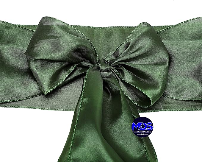 MDS Pack of 300 PCS Satin Chair Sashes Charmeuse Sateen Dining Chair Bows Ribbon Ties Back Sash for Wedding Party Birthday Home Hotel Restaurant Banquet Decoration (7 x 108 Inch, Olive Green)