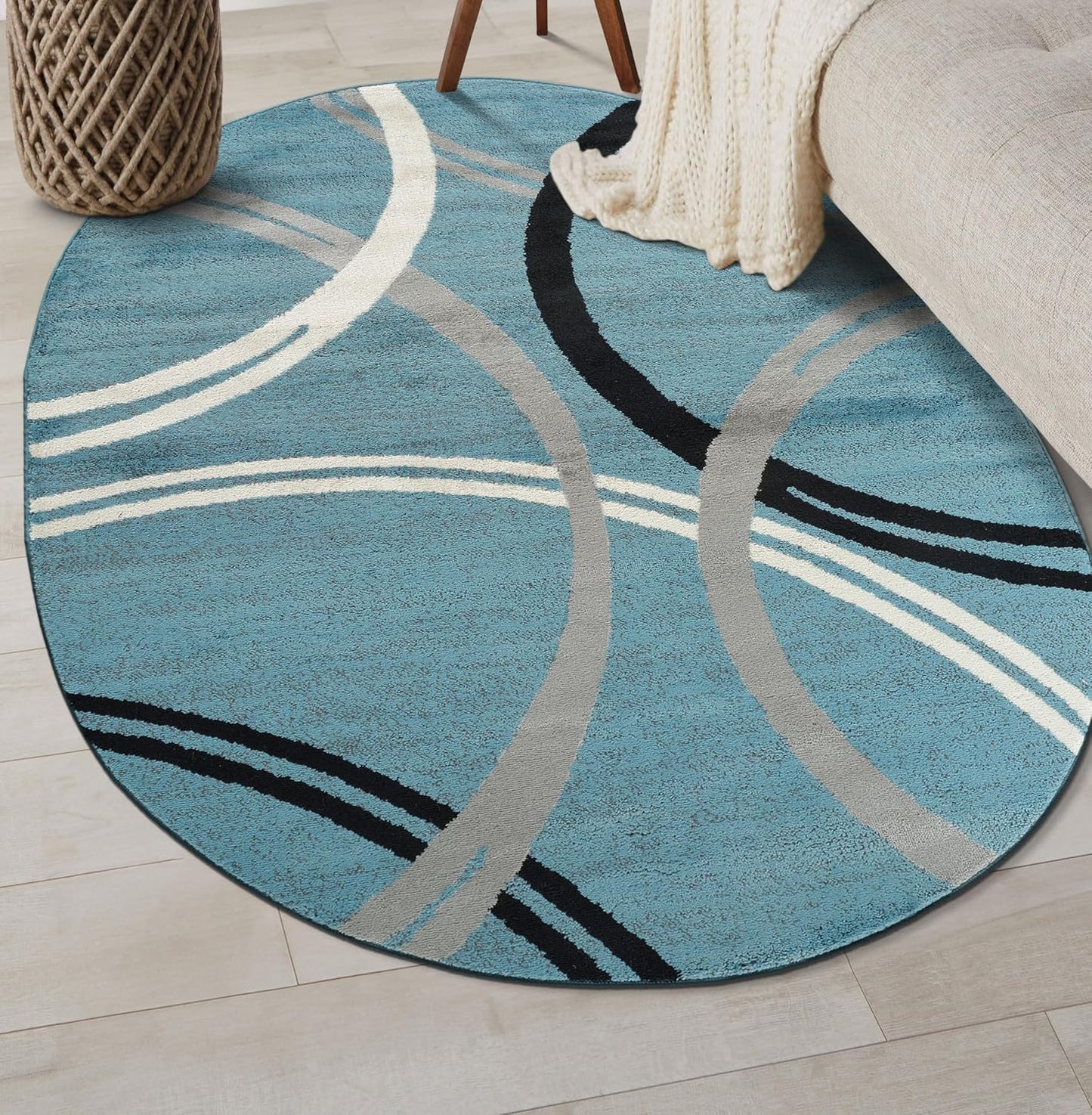 Rugshop Modern Wavy Circles Design Oval Area Rug 5' x 7' Blue